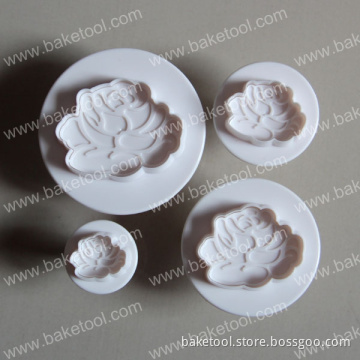 Plastic 4pcs Hot Rose Shape Cake Cookie Cutter Plunger Mold Set